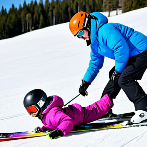 Home 23 Learning to Fall Safely**
"A beginner skier, fully clothed in a colorful ski suit, learning to fall safely on a gentle slope, practicing a controlled fall to the side, with a friendly instructor nearby, demonstrating proper technique, safe for work, appropriate content, modest, family-friendly, perfect anatomy, correct proportions, natural pose, well-formed hands, proper finger count, natural body proportions, professional ski instruction environment, bright daylight."
**