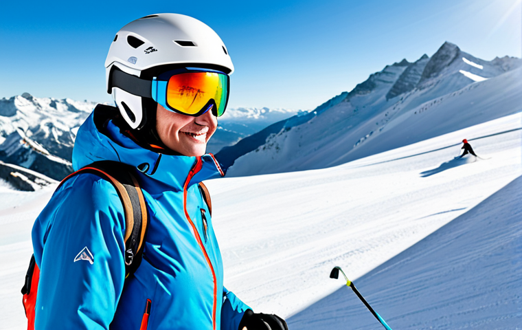 스키 강사의 국제 트렌드 세미나 참여 - AI-Powered Ski Safety**
"A skier wearing a smart watch and helmet with integrated sensors on a sunn...