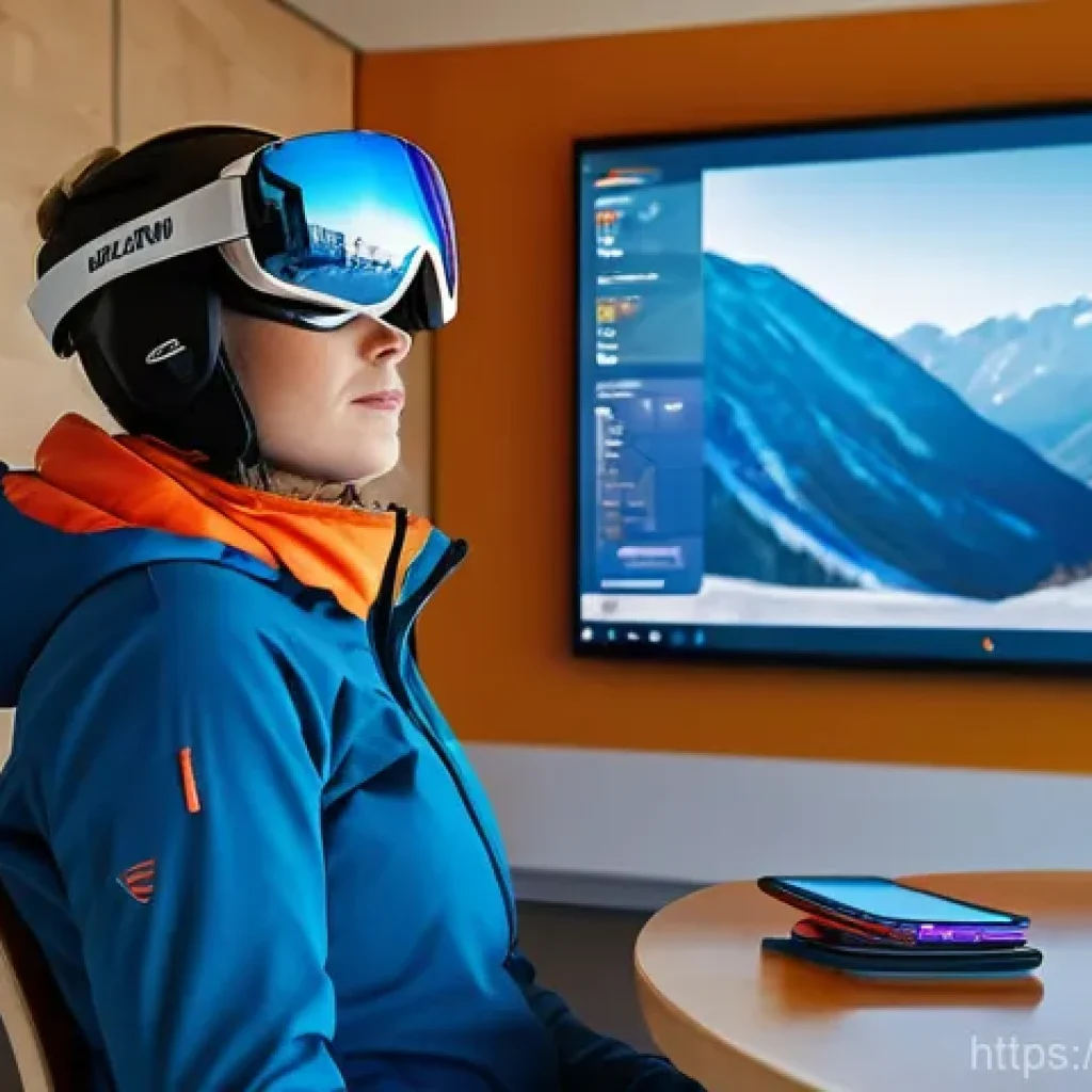 스키 강사의 코칭 전문성 향상 방법 - **Modern Ski Coaching with Technology Integration:** A dynamic shot inside a sleek, modern ski resor...