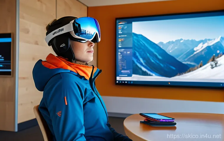 스키 강사의 코칭 전문성 향상 방법 - **Modern Ski Coaching with Technology Integration:** A dynamic shot inside a sleek, modern ski resor...
