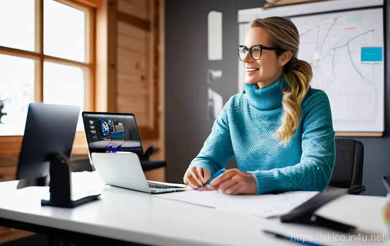 스키 강사의 새로운 강의 콘텐츠 개발 - A dynamic scene featuring a small group of four enthusiastic young adults (two males, two females, l... 스키 강사의 새로운 강의 콘텐츠 개발 - A dynamic scene featuring a small group of four enthusiastic young adults (two males, two females, l...