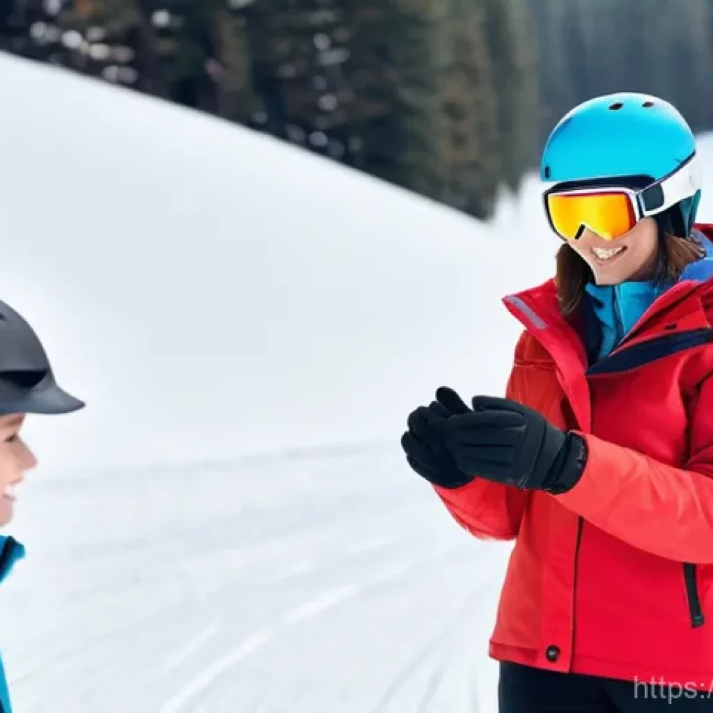 스키 강사의 티칭 철학 수립 - A friendly, experienced female ski instructor, approximately 30s-40s, with a warm smile, wearing a v...