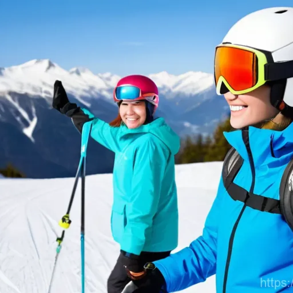 스키 강사와 고객의 커뮤니케이션 기술 - **Prompt 1: Encouraging Ski Instruction with Clear Demonstration**
A bright, sunny winter day on...