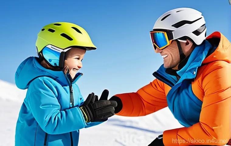 스키 강사의 직업적 만족도 관리 - A warm and encouraging male ski instructor, wearing a professional, brightly colored ski suit with a...