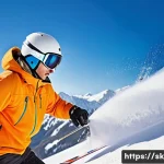 스키 강사의 자격 시험 합격률 높이는 법 - A dynamic, wide-angle shot of a male ski instructor, in his late 20s, wearing a professional ski ins...