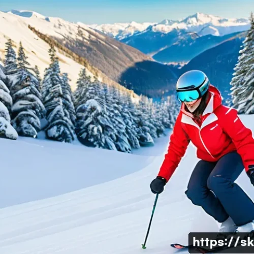 스키 강사의 성공적인 레슨 사례 - A professional ski instructor, a woman in her late 30s with a confident and encouraging smile, weari...